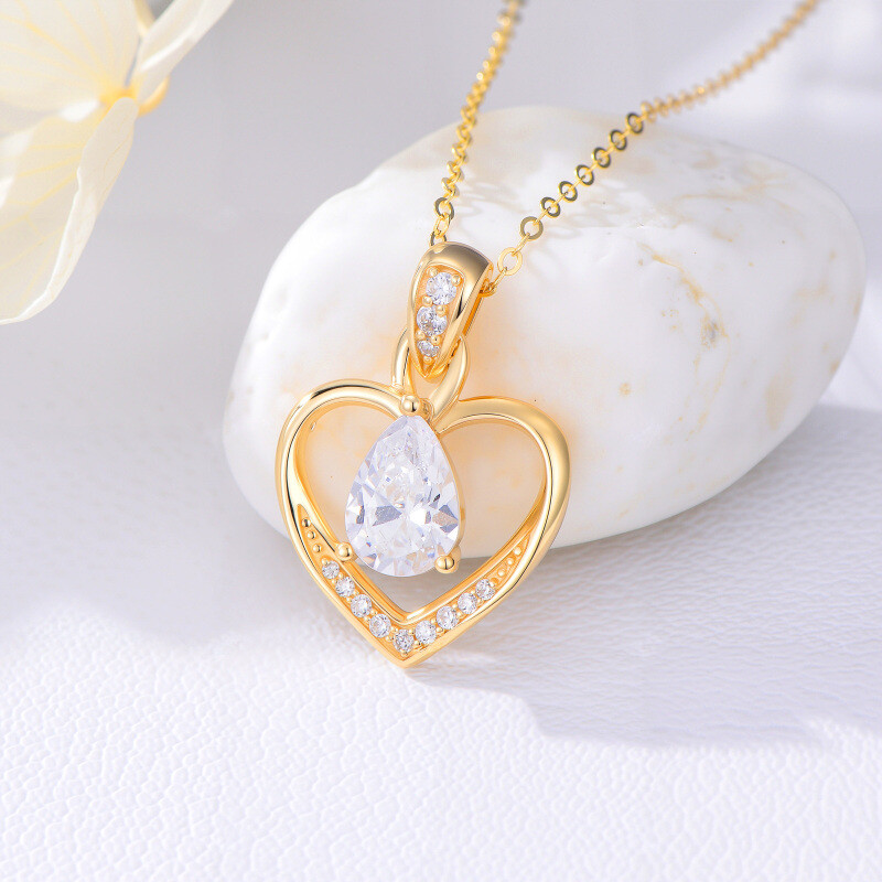 14K Gold Birthstone Heart Pendant Necklace-3