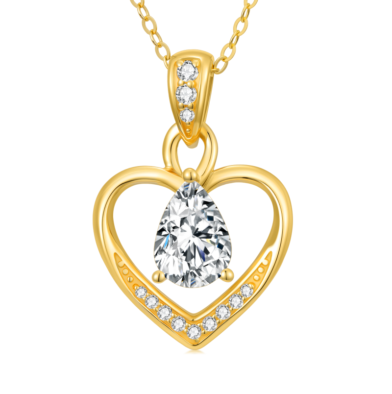 14K Gold Birthstone Heart Pendant Necklace-4