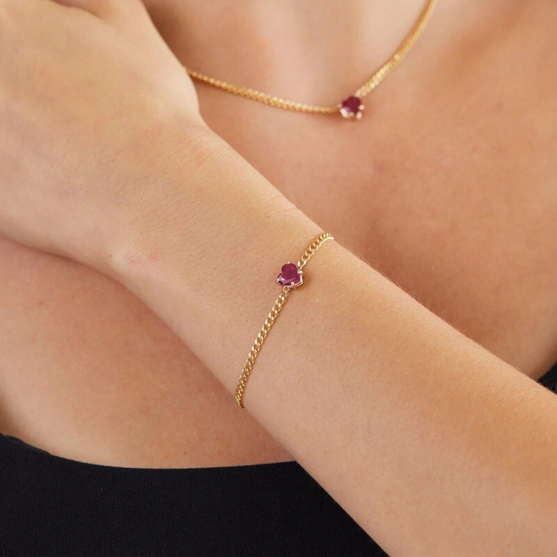 Collar colgante de corazón con piedra de nacimiento de oro de 14 quilates-3