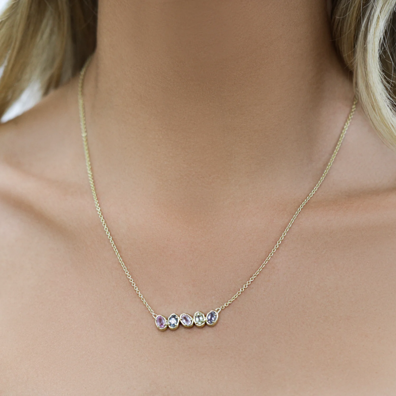 14K-Gold-Halskette mit Geburtsstein in ovaler Form-2