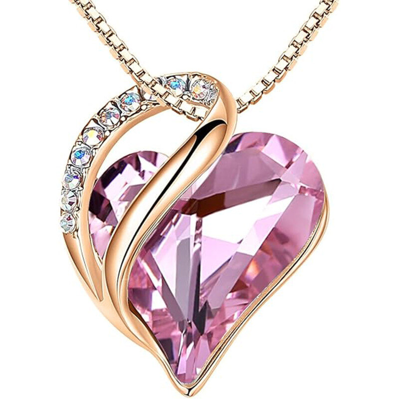 Collar con colgante personalizado de piedra del nacimiento y corazón, en oro 14K-1