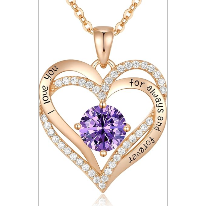 14K Gold Birthstone Personalized & Heart Pendant Necklace-1