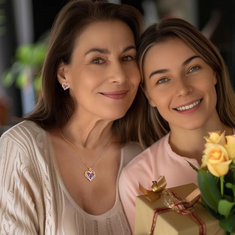 14K Gold Birthstone Personalized & Heart Pendant Necklace-2