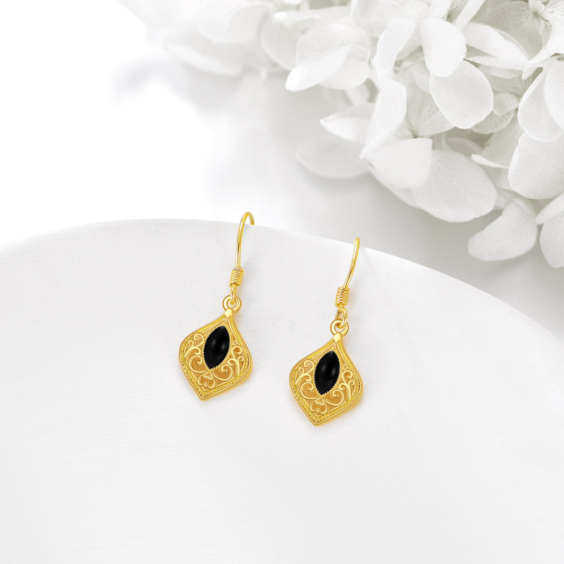10K Gold Black Agate Drop Earrings-4