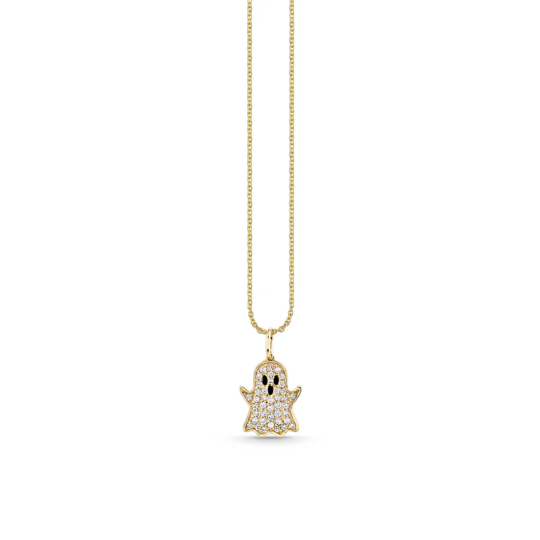 14K Gold & Black Moissanite Ghost Charm Necklace