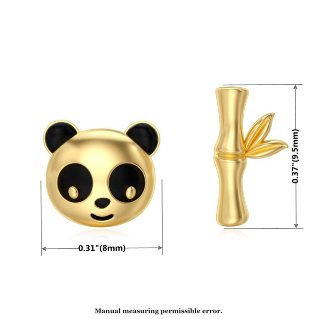 Pendientes de bambú con forma de panda en oro de 14 quilates para niña-5