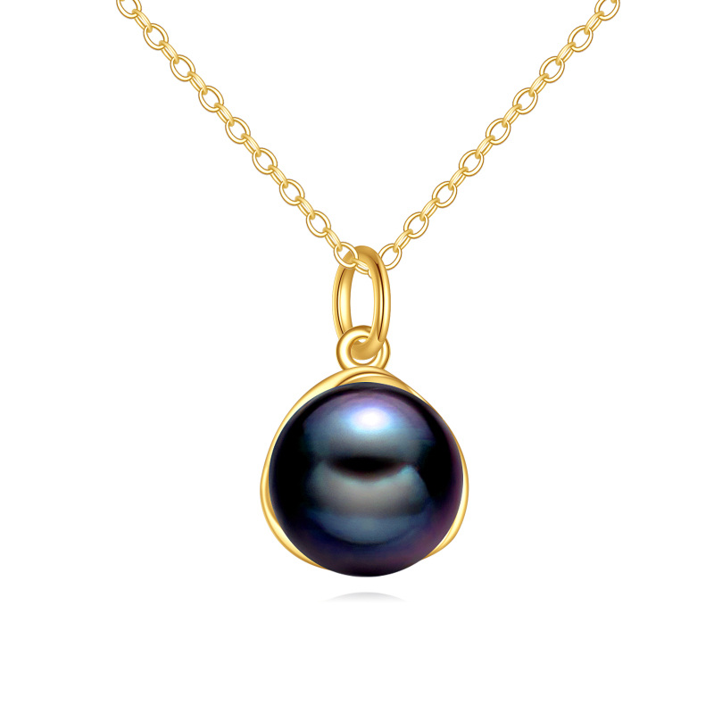 10K Gold Black Pearl Bead Pendant Necklace-32