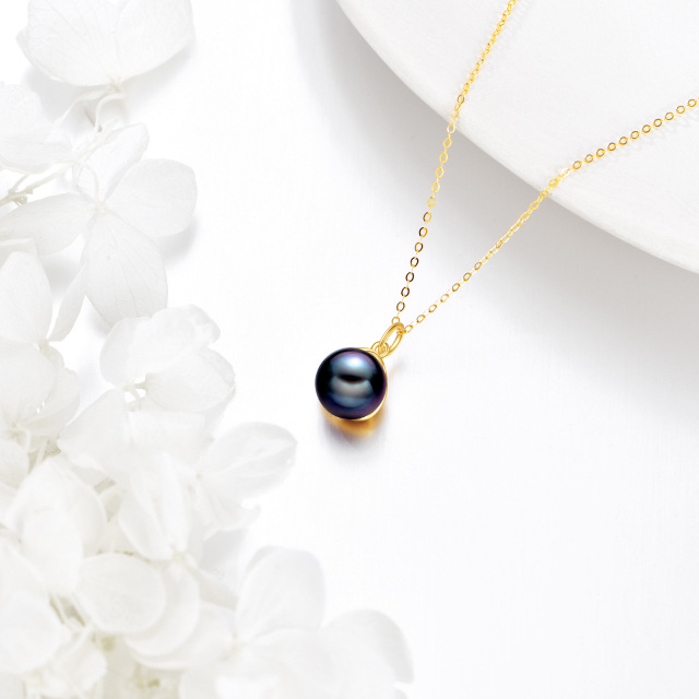 14K Gold Black Pearl Bead Pendant Necklace-3