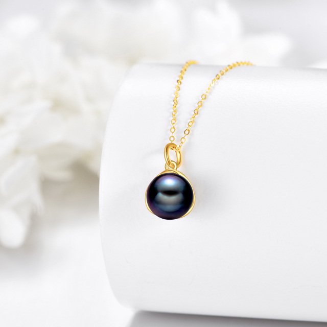 14K Gold Black Pearl Bead Pendant Necklace-4