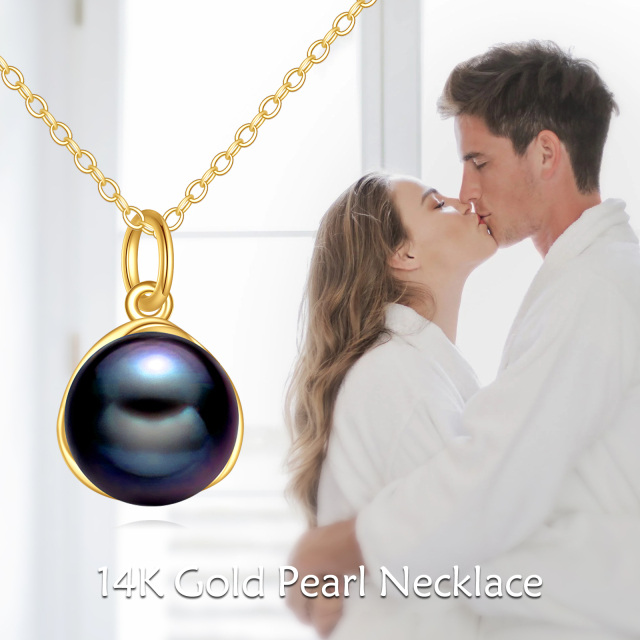 14K Gold Black Pearl Bead Pendant Necklace-6