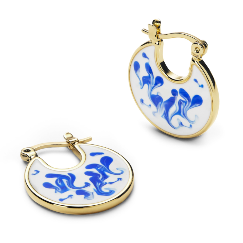 Sterling Silver with Yellow Gold Plated Blue Enamel Gold Earrings for Women-20