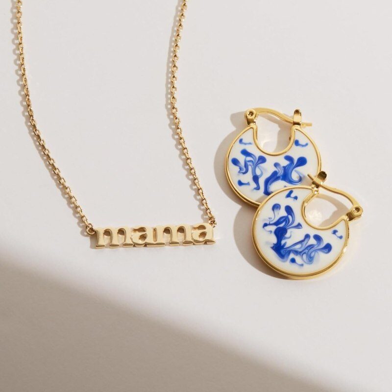 Pendientes de plata de ley con baño de oro amarillo y esmalte azul para mujer-3