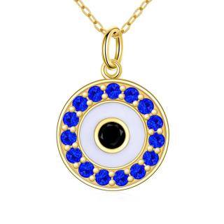 10K Gold Cubic Blue Zirconia Evil Eye Pendant Necklace-55