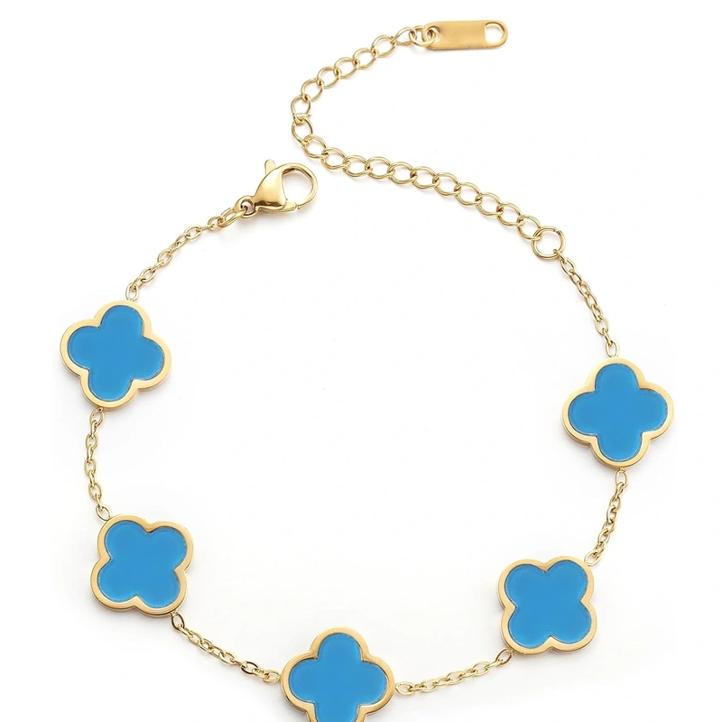 14K Gold Blaues Kleeblatt-Armband für Damen-1