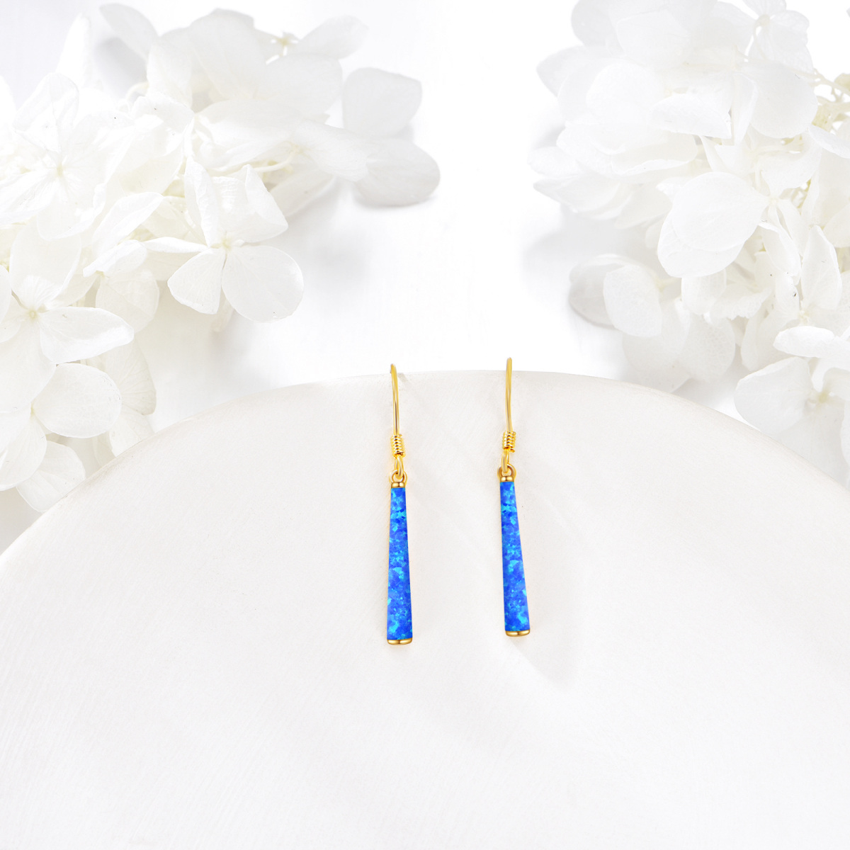 Pendientes colgantes de barra de ópalo azul en oro de 14 quilates-3
