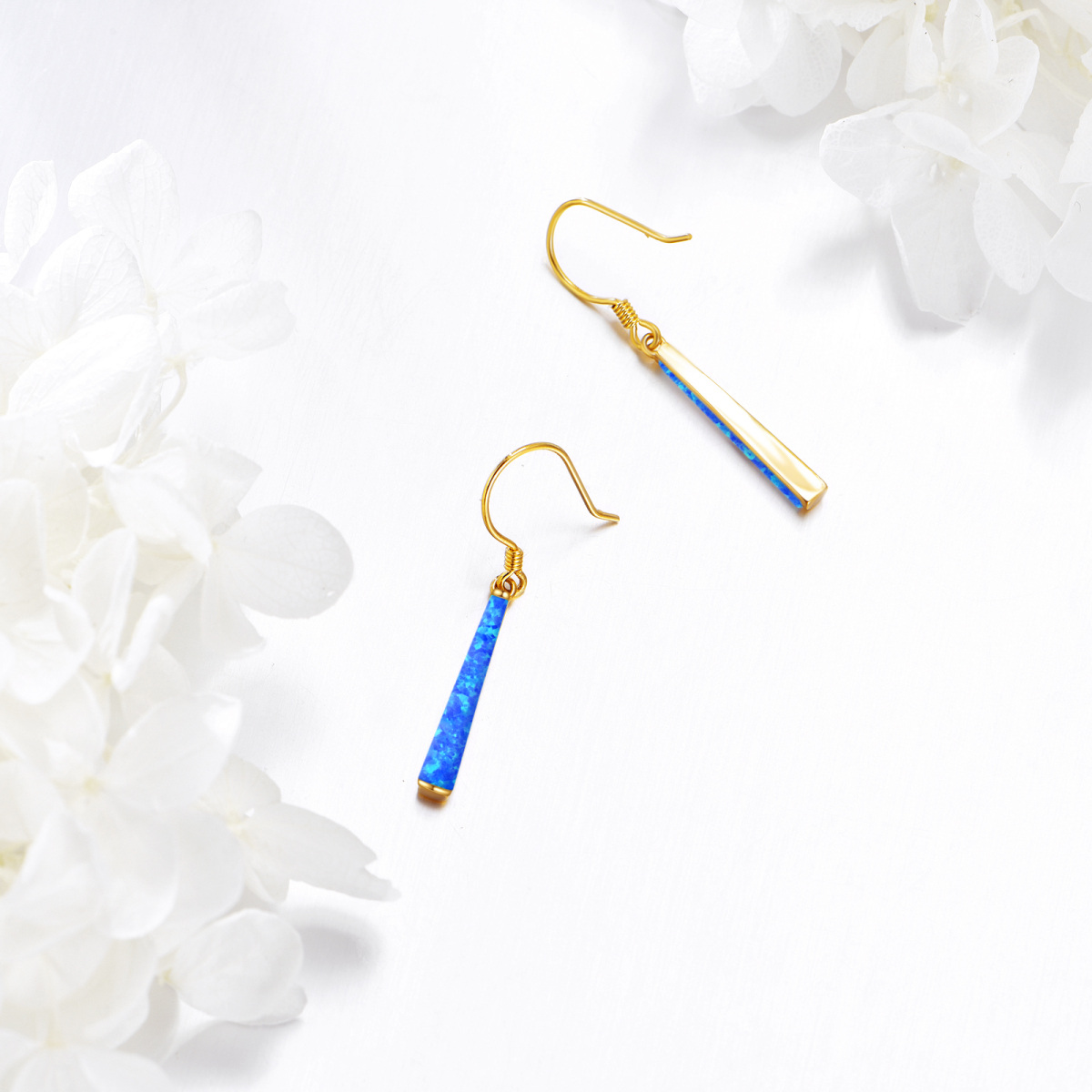 Pendientes colgantes de barra de ópalo azul en oro de 14 quilates-4
