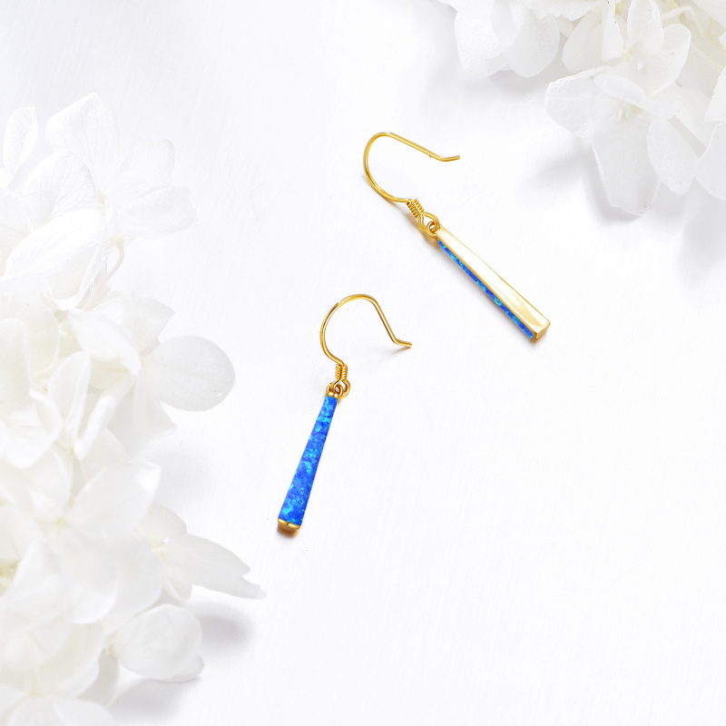 10K Gold Blue Opal Bar Drop Earrings-4