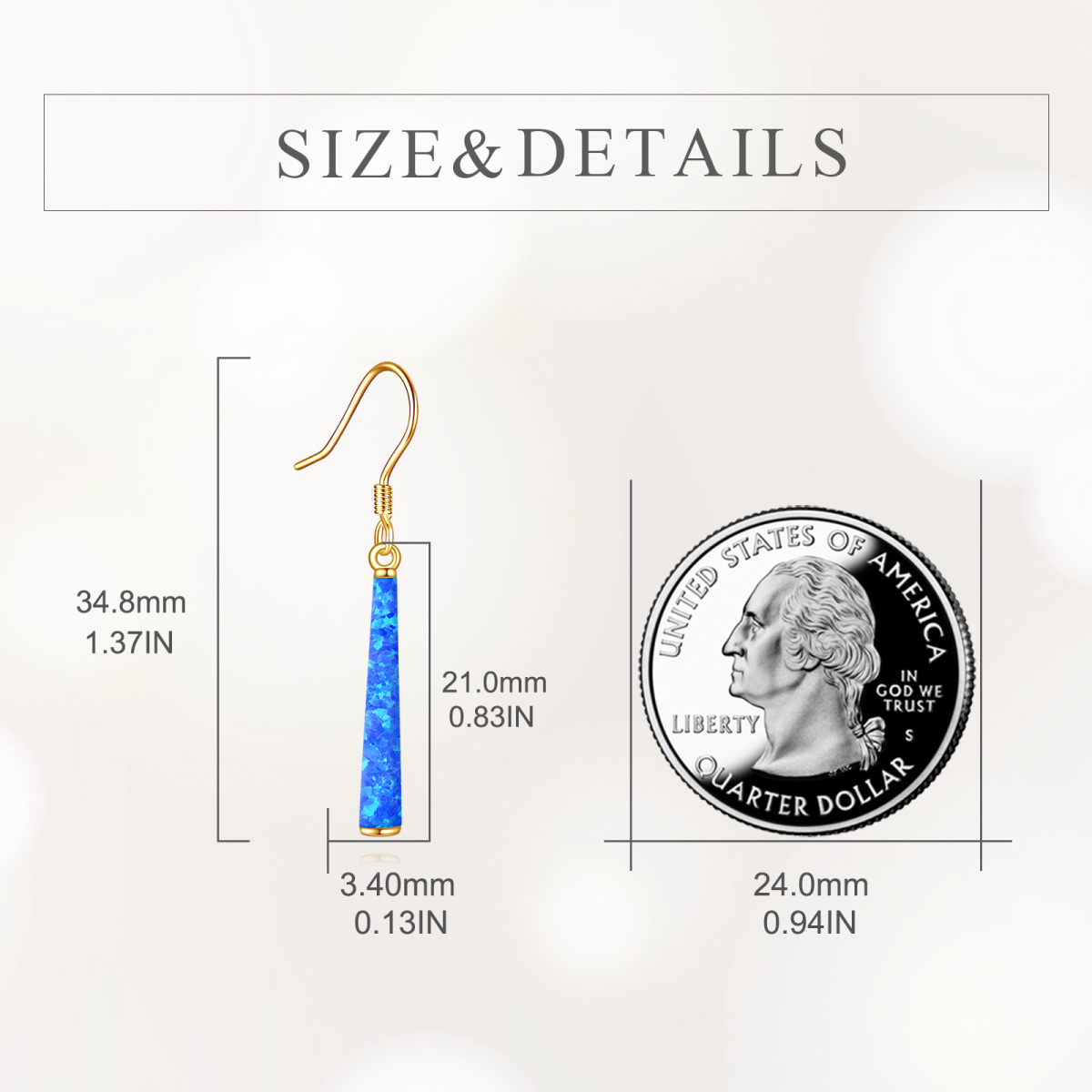 Pendientes colgantes de barra de ópalo azul en oro de 14 quilates-5