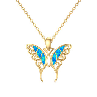 10K Gold Blue Opal Butterfly Pendant Necklace Gift for Her-31