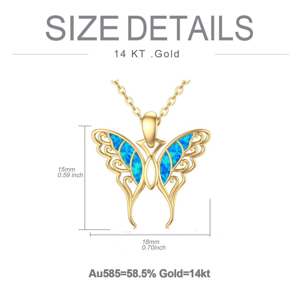 10K Gold Blue Opal Butterfly Pendant Necklace Gift for Her-6