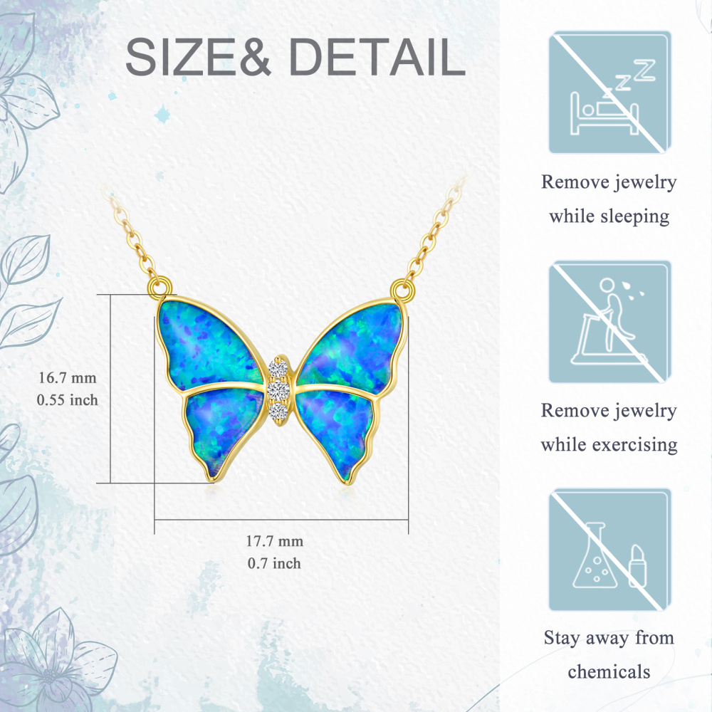 10K Gold Blue Opal Butterfly Pendant Necklace-5