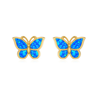 10K Gold Blue Opal Butterfly Stud Earrings-17