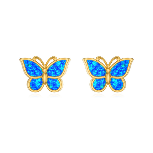 Boucles d'oreilles papillon en or 14K avec opale bleue-1