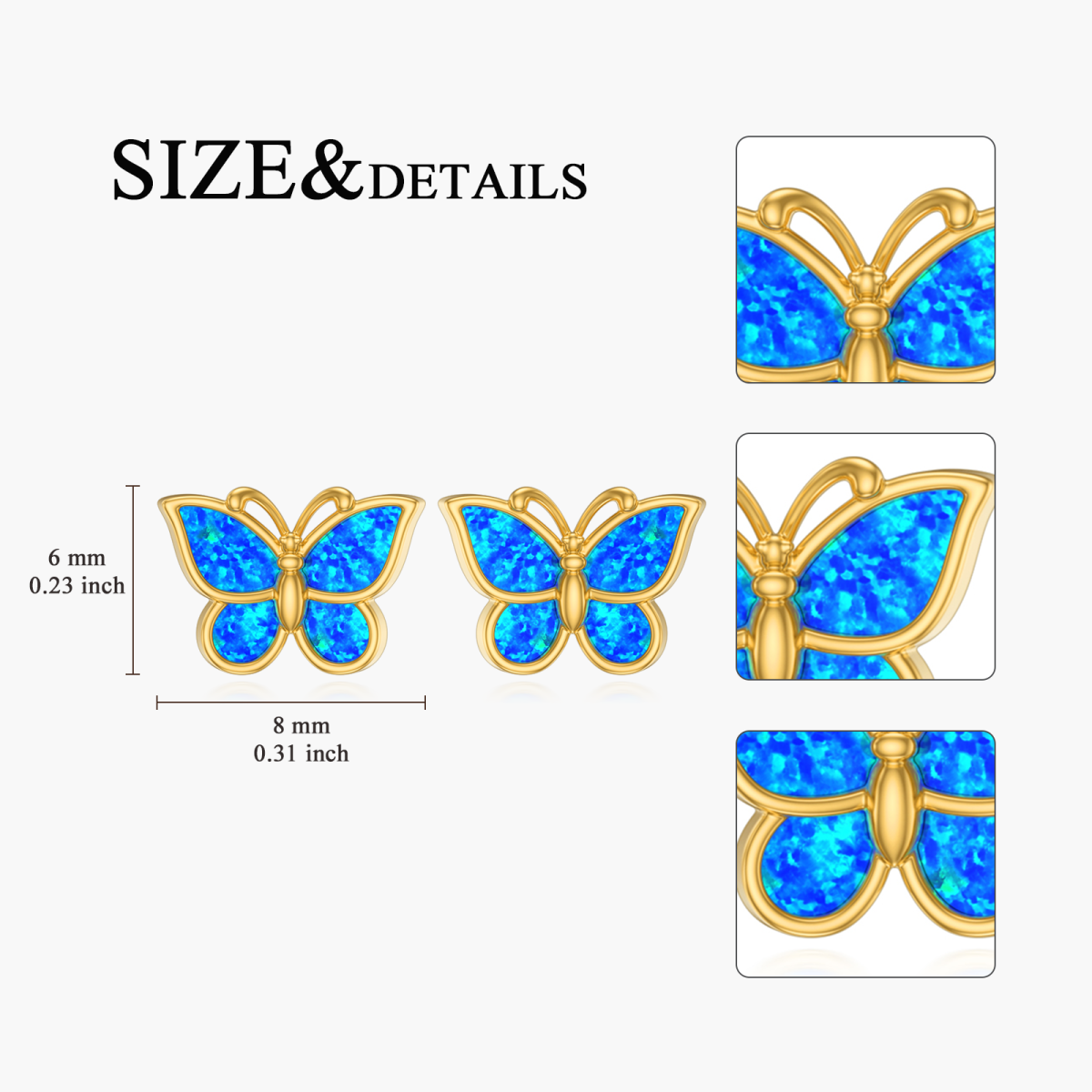 14K Gold Blue Opal Butterfly Stud Earrings-5