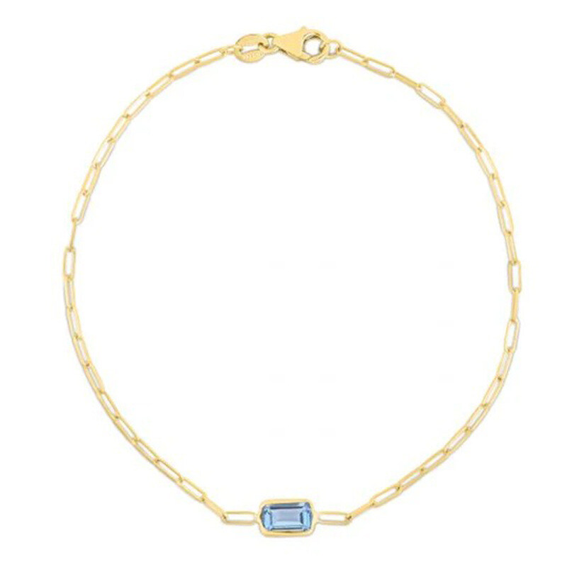 Pulsera de Clip de Oro 14K con Topacio Azul-1