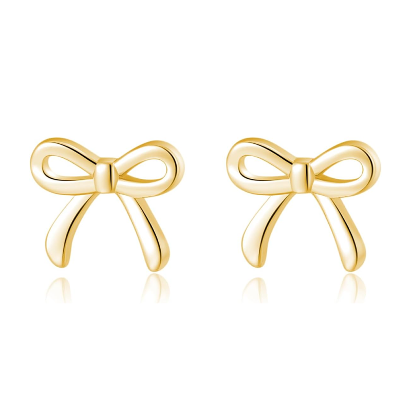 Sterling Silver with Yellow Gold Plated Bow Stud Earrings-18