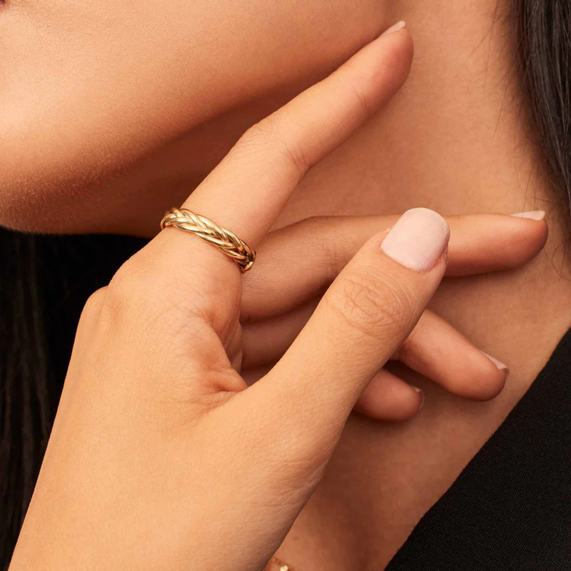 10K-Gold geflochtener stapelbarer Ring-2