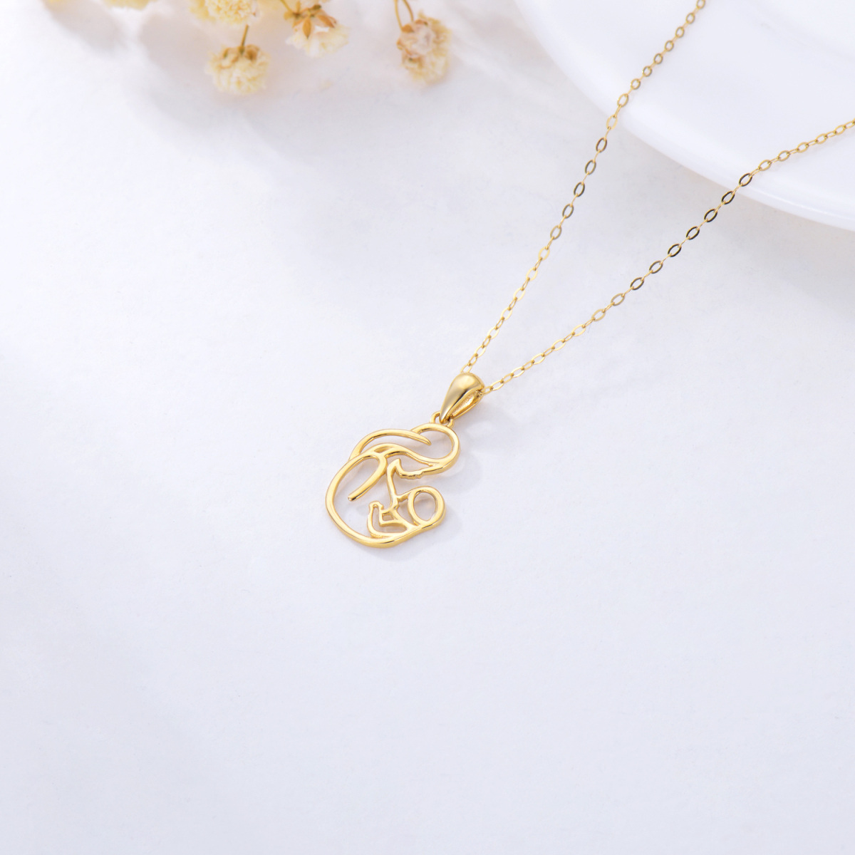 Collier en or 14K avec pendentif mère allaitante-3