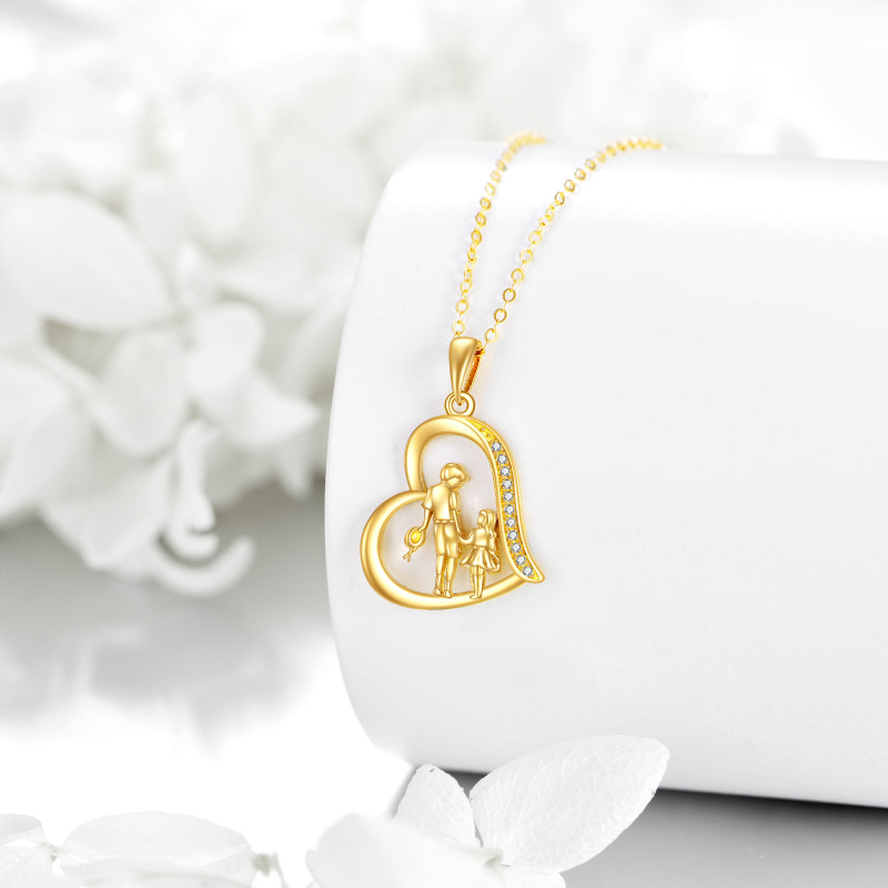 Halskette aus 14-karätigem Gold mit Zirkonia-Anhänger „Bruder und Schwester“ und Herzanhänger-3