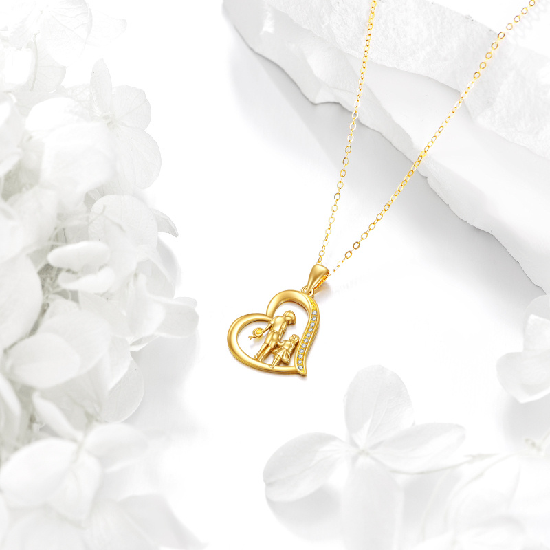 Halskette aus 14-karätigem Gold mit Zirkonia-Anhänger „Bruder und Schwester“ und Herzanhänger-4