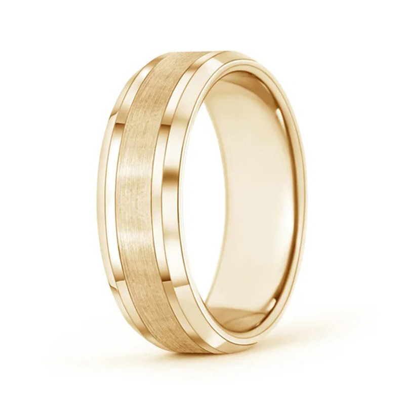 14K-Gold-Ring mit gebürsteter Oberfläche und glattem Design für Herren, mit abgeschrägten Kanten-3