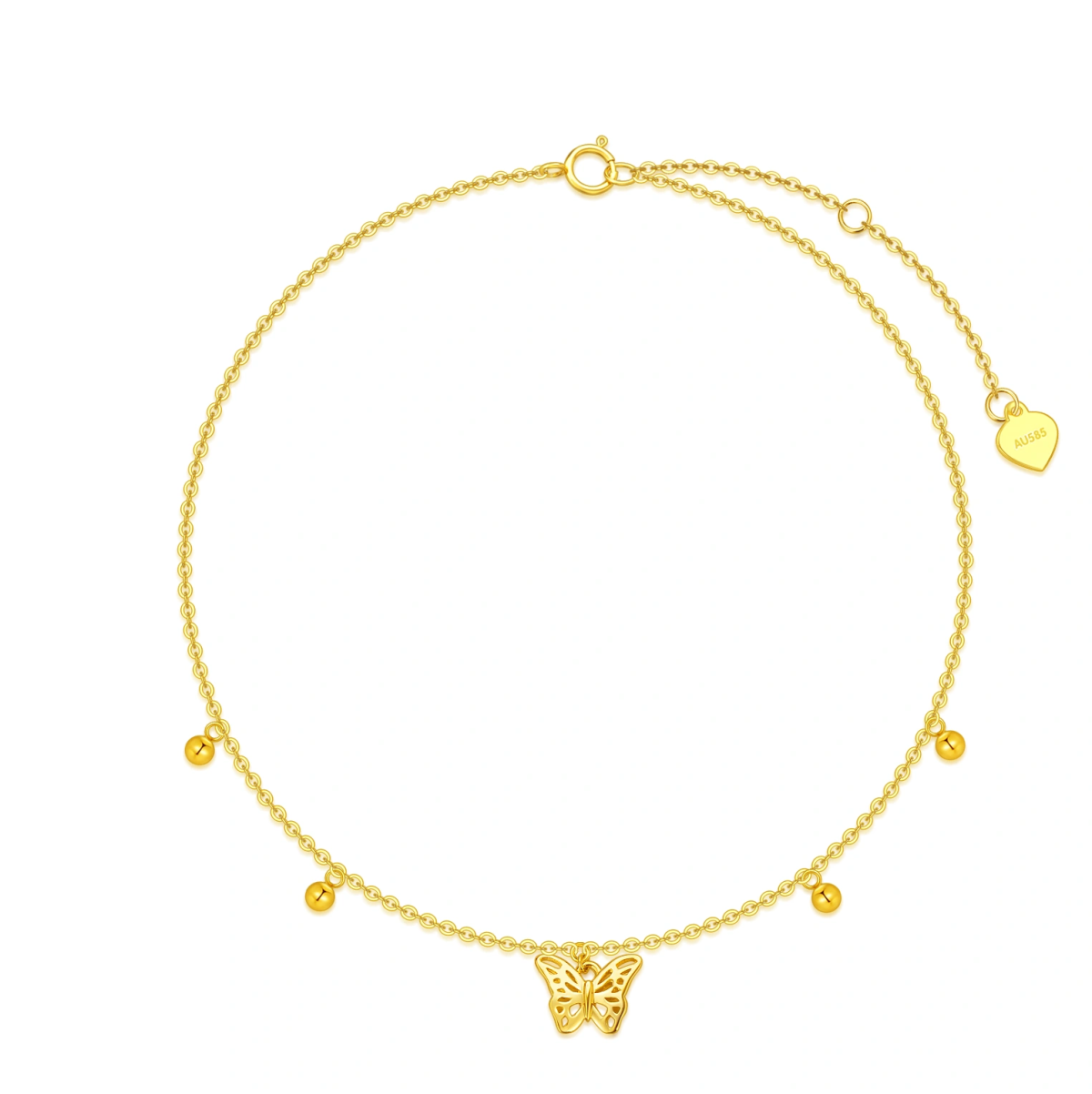 14K Gold Butterfly & Bead Single Layer Anklet-1