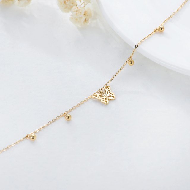 14K Gold Butterfly & Bead Single Layer Anklet-3