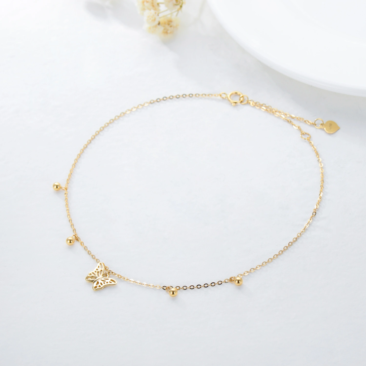 10K Gold Butterfly & Bead Single Layer Anklet-4