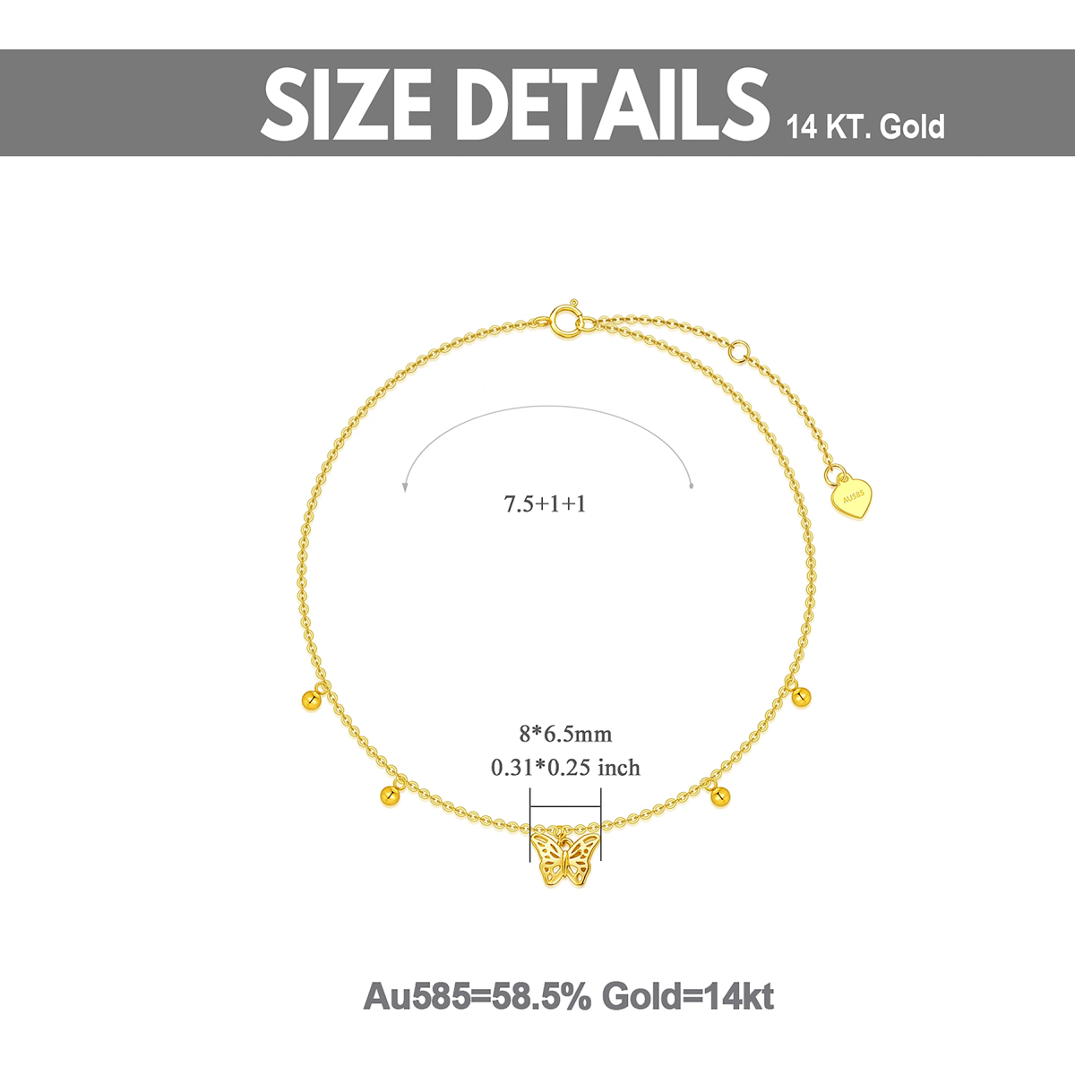 14K Gouden Vlinderkraal Enkel Enkelbandje-5