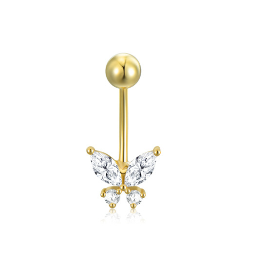 Piercing de nombril papillon en or 14 carats avec zircone cubique