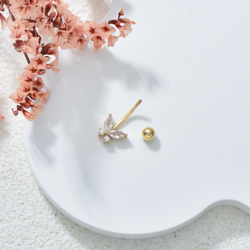 Piercing para el ombligo de mariposa con circonita cúbica en oro de 18 quilates-4