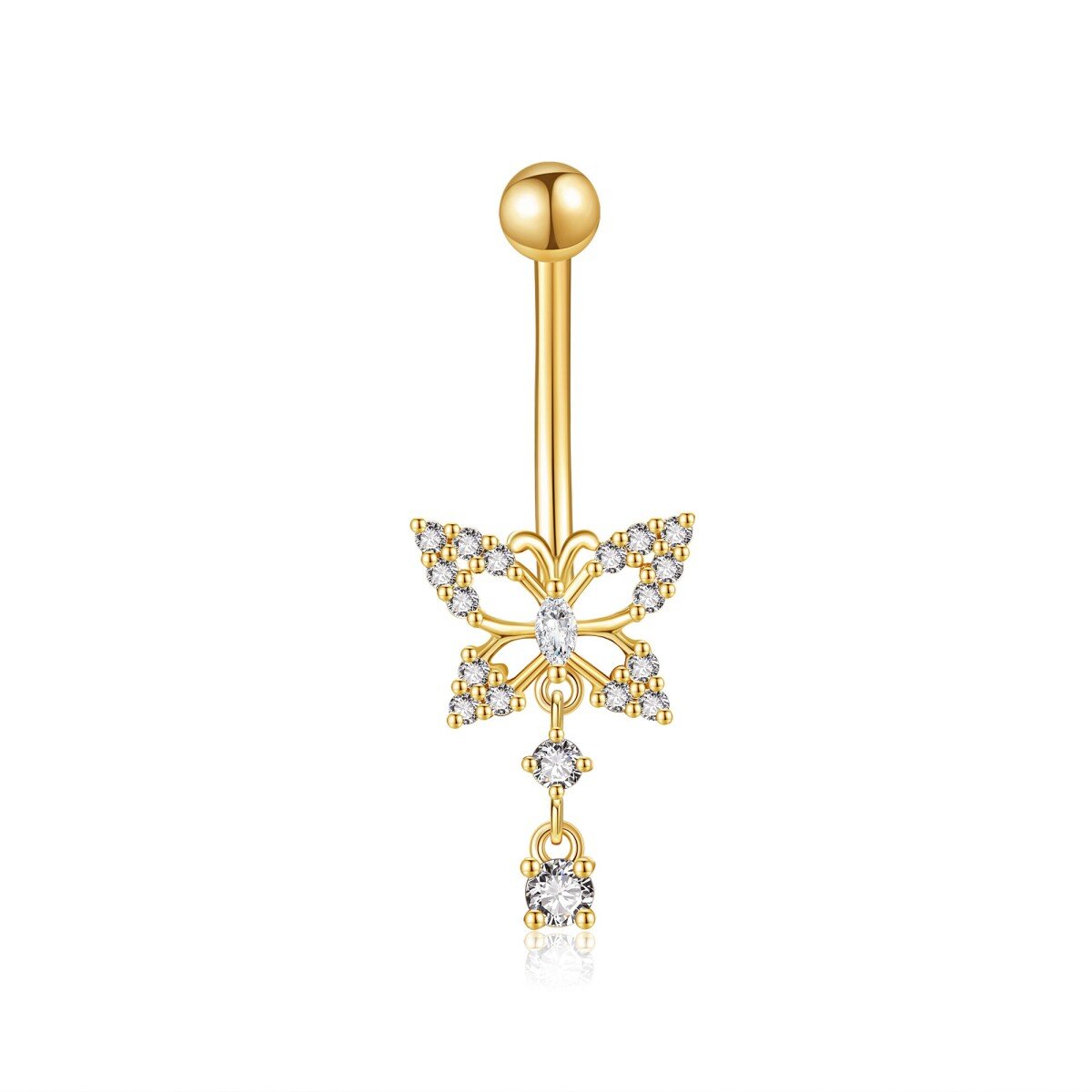 14K Gold Cubic Zirconia Butterfly Belly Button Ring-1