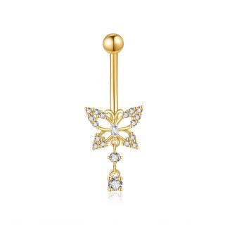 10K Gold Cubic Zirconia Butterfly Belly Button Ring-12