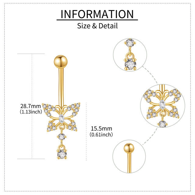 Bague de nombril en or 14K à zircon cubique et papillon-5