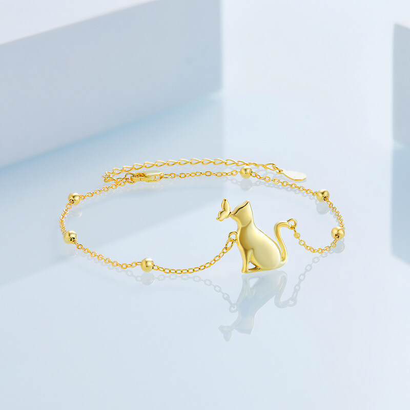 Pulsera con dije de mariposa y gato de oro de 18 quilates-3