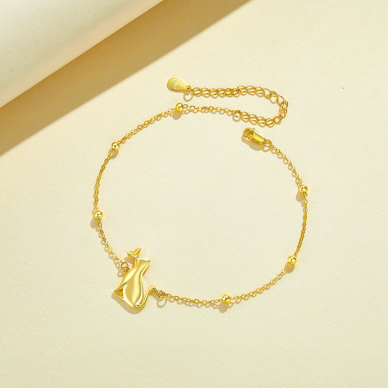 Pulsera con dije de mariposa y gato de oro de 18 quilates-4