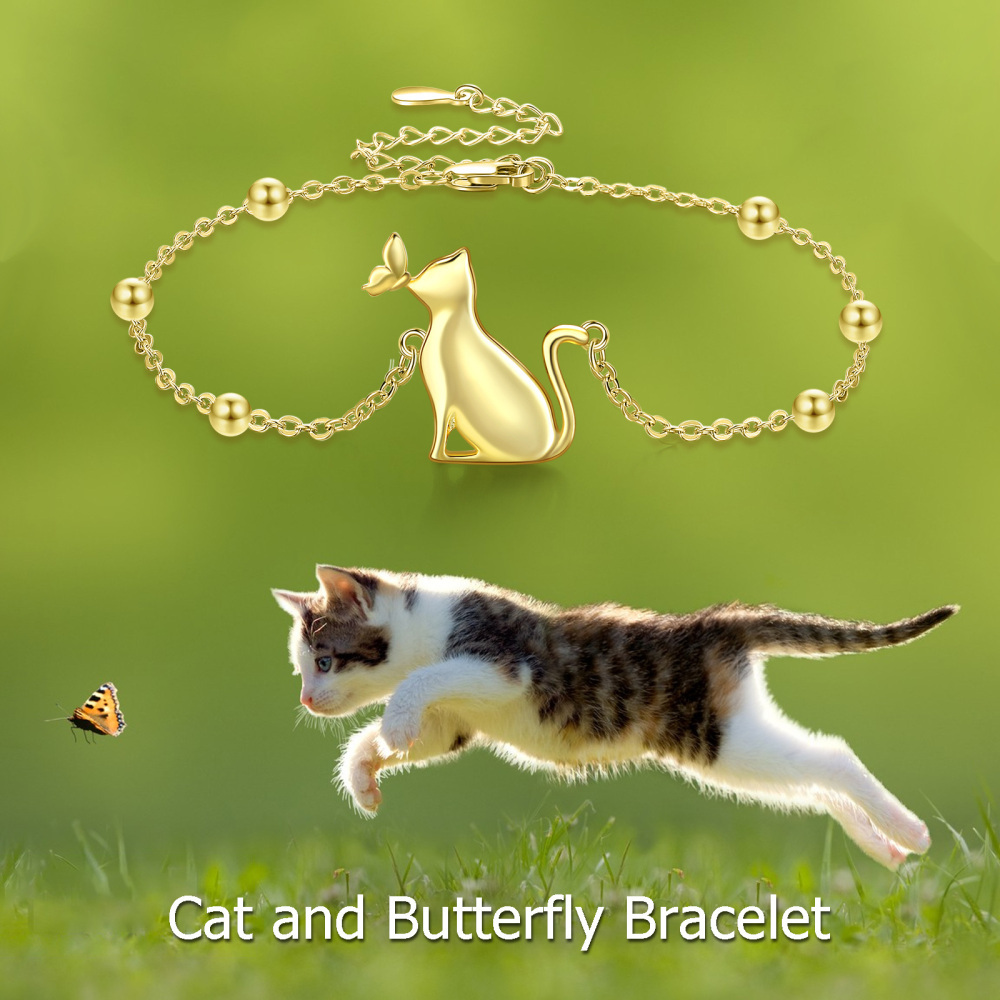 Armband met vlinder en kat van sterlingzilver met verguld geelgoud-5