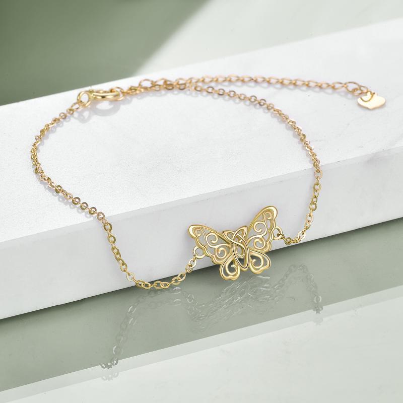 Bracelet en or 10K avec pendentif papillon et nœud celtique-3