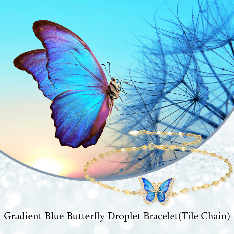 Pulseira com pendente borboleta em ouro branco 14K-6