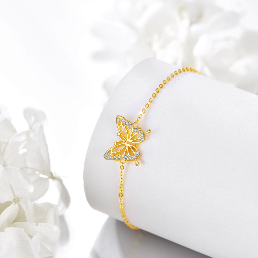 Bracelet à breloques papillon en or 14 carats et oxyde de zirconium-5